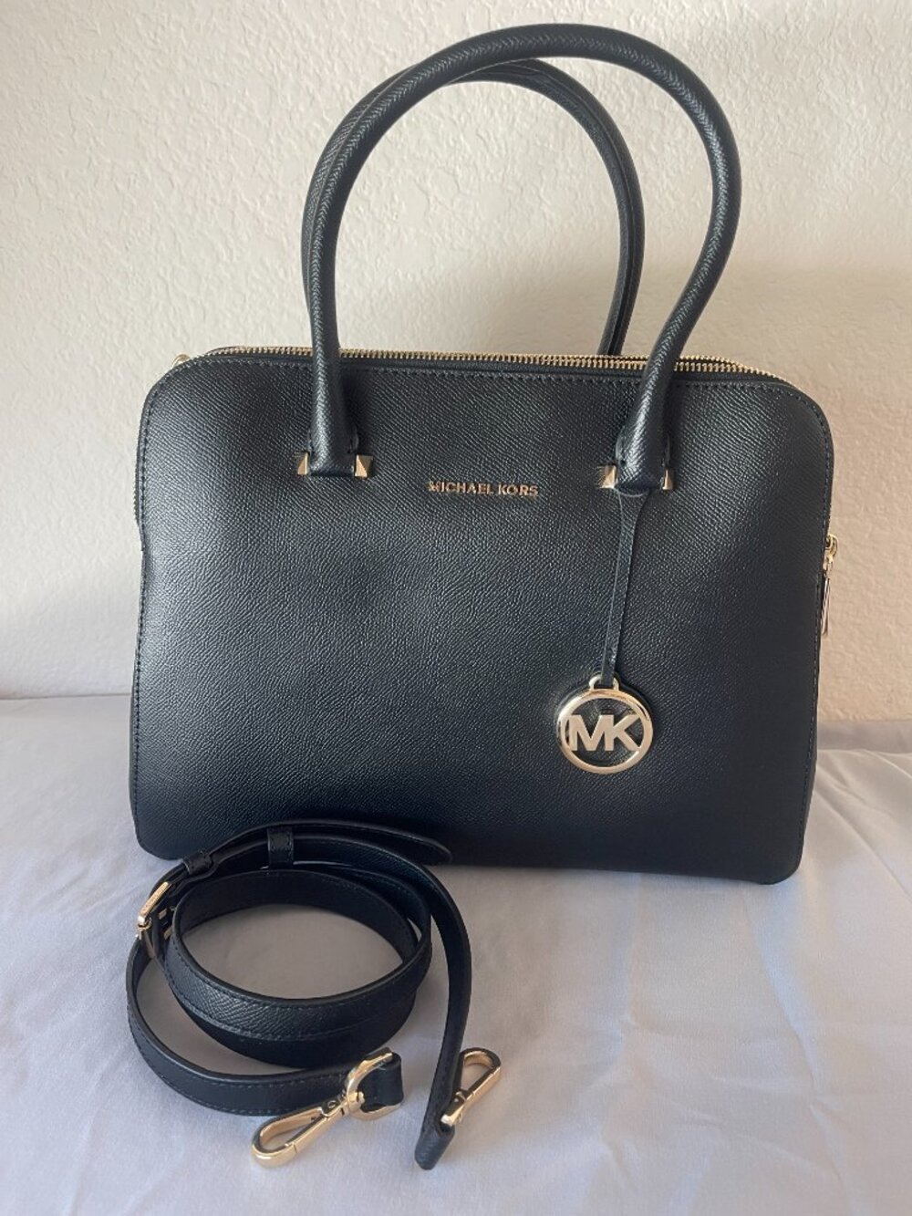 Michael Kors Houston Double Zip Crossgrain Leather Satchel